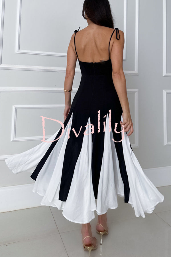 Christy Panelled Tulle Shoulder Tie-up Sweetheart Neck A-line Midi Dress