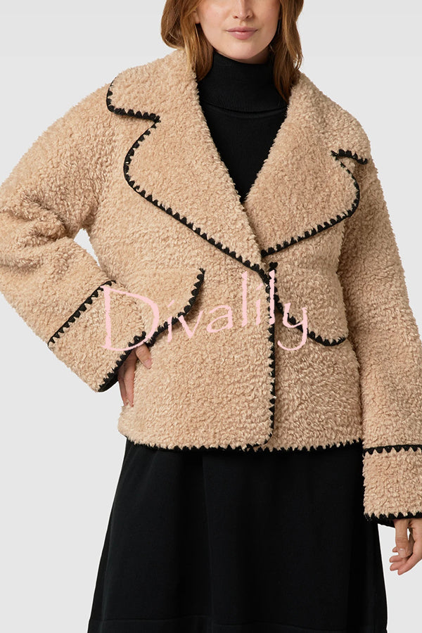 Lamb Wool Casual Lapel Loose Pocket Coat