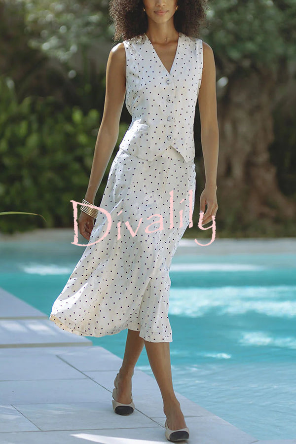 Jasmina Polka Dot Polka Jacquard Elastic Waist Flare Midi Skirt