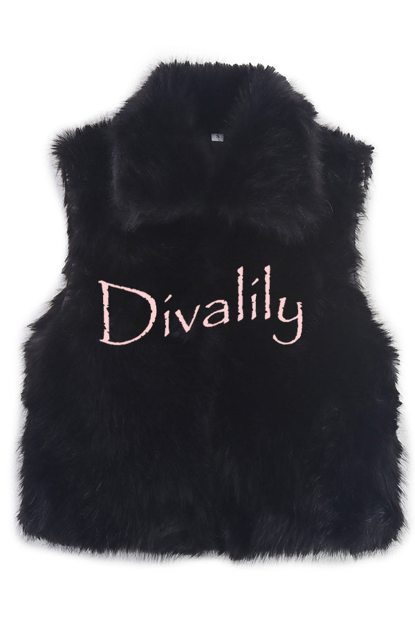Stylish Collared Sleeveless Short Faux Fur Vest