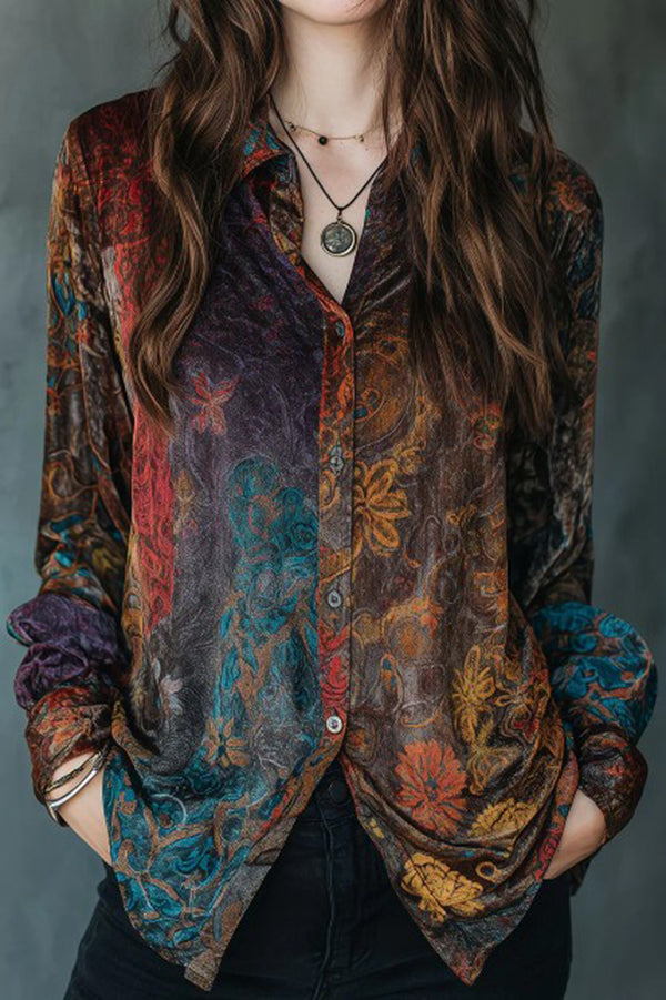 Unique Print Retro Long-sleeved Casual Shirt