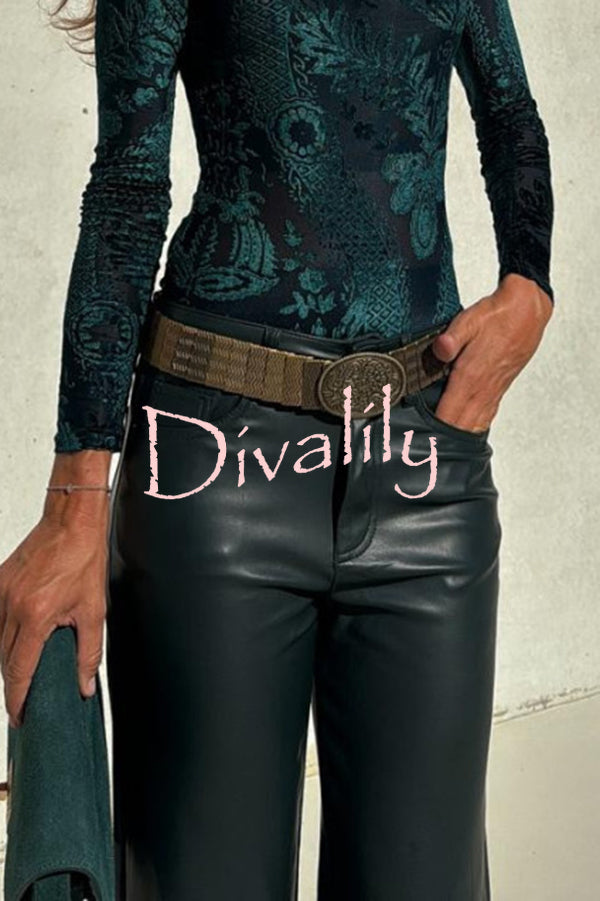 Stylish Faux Leather Pocketed Straight Stretch Pants