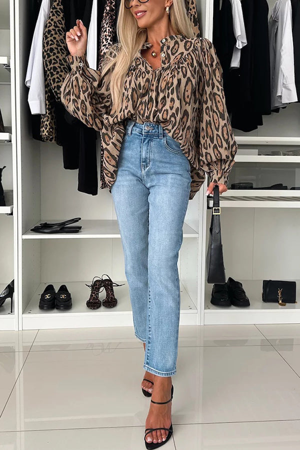 Leopard Print Loose Long Sleeve Casual Shirt