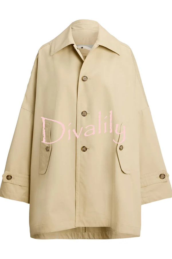 Timeless Fashion Button-breasted Wide Sleeve Pocket Twill A-line Jacket