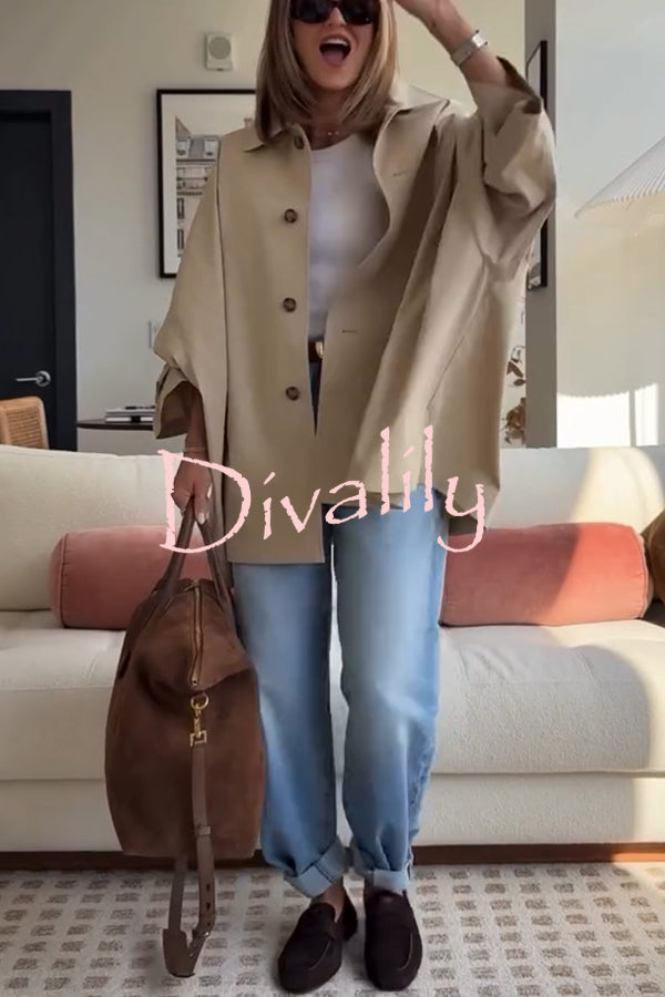 Timeless Fashion Button-breasted Wide Sleeve Pocket Twill A-line Jacket