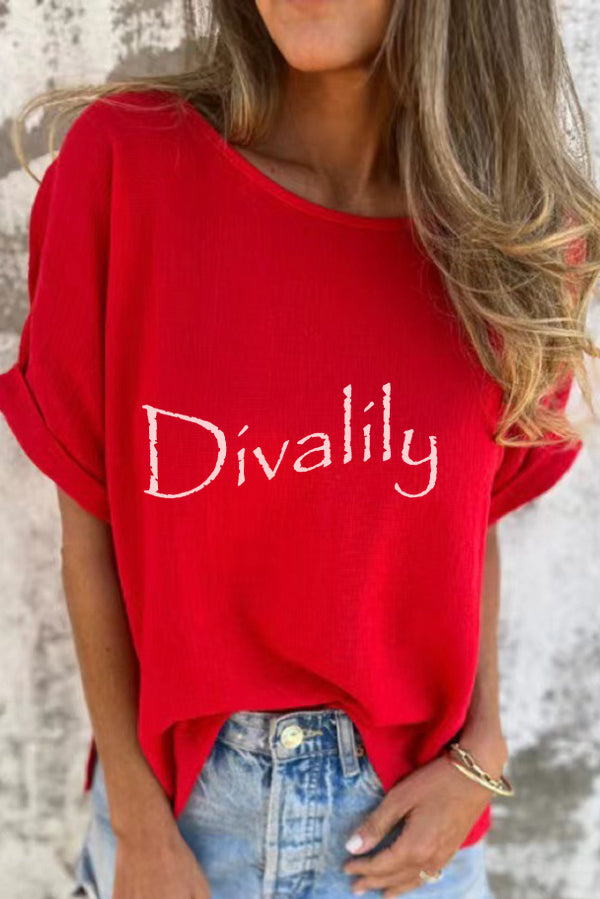 Linen Blend Crew Neck Short Sleeve Loose T-shirt