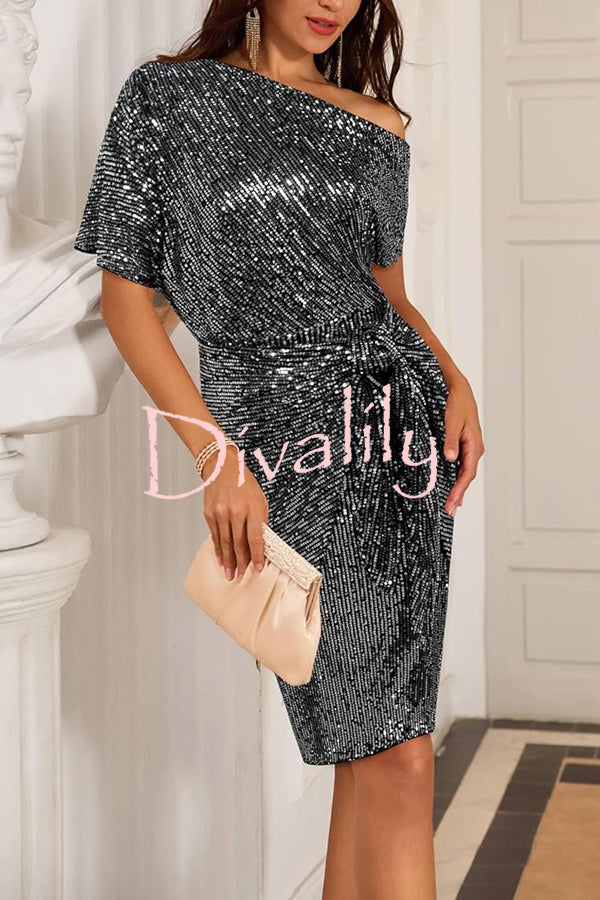 Solid Sequined Elegant Strappy Mini Dress