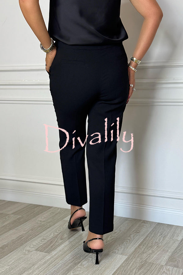 Social Time High Rise Elastic Zipper Waist Pocket Straight-leg Pants