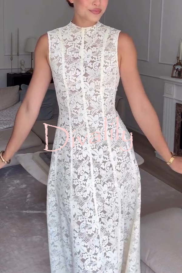 Lovestruck Babe Floral Lace Crew Neck Patchwork Waisted Design Maxi Dress
