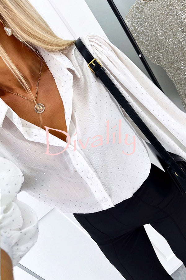 Fashionable Polka Dot Lantern Sleeve Loose Shirt