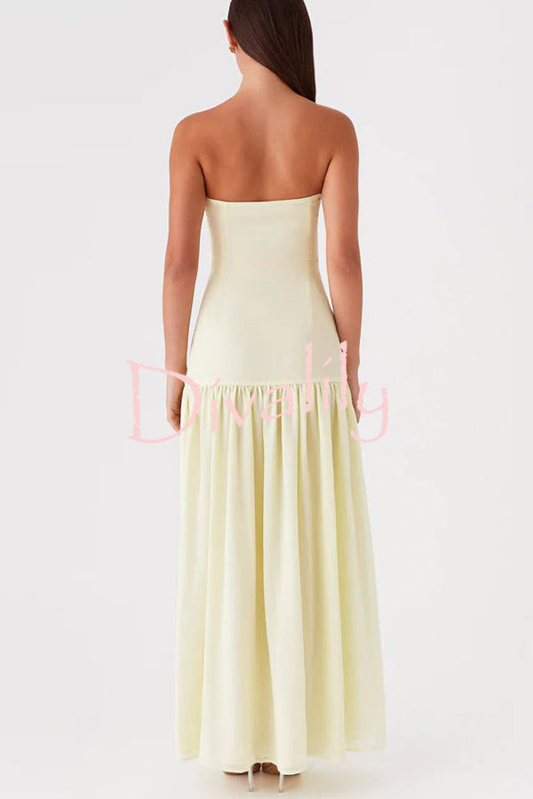 Eden Patchwork Semi-sheer Chiffon Strapless Maxi Dress