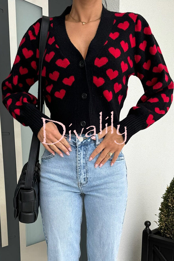 Cute Heart V-neck Long Sleeve Casual Knitted Cardigan