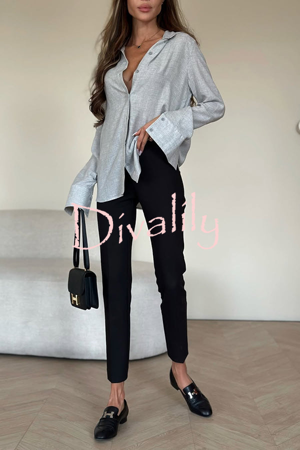 All for You Button Up Long Slit Sleeve Relaxed Blouse