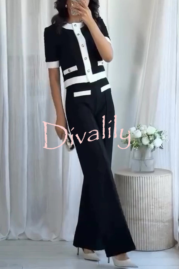 Fashion Contrast Color Stretch High Waist Casual Straight Pants