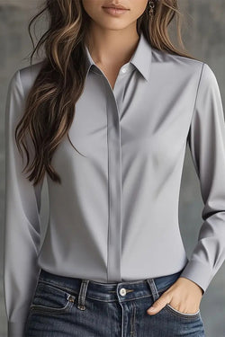 Solid Color Long Sleeve Lapel Casual Button-Down Shirt