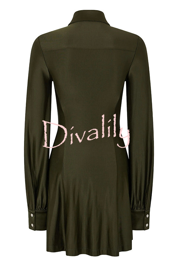Marvis Button-embellished Long Sleeve Asymmetrical Drape Shirt Midi Dress