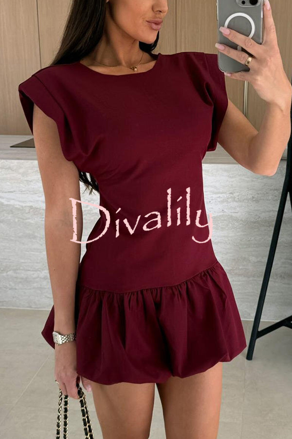 Solid Color Round Neck Sleeveless Ruffle Fitted Mini Dress
