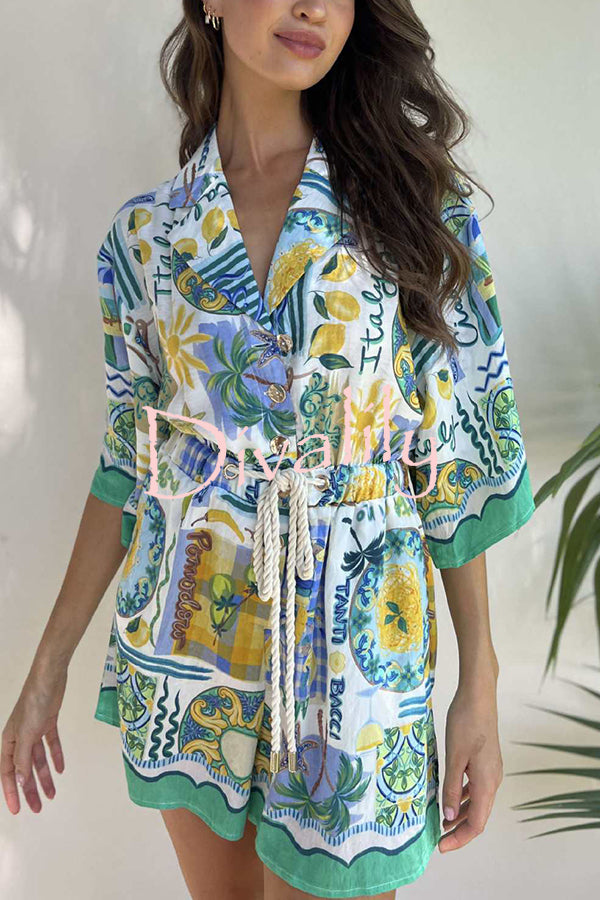 Holiday Style Unique Print Short-sleeved Casual Tie Rompers