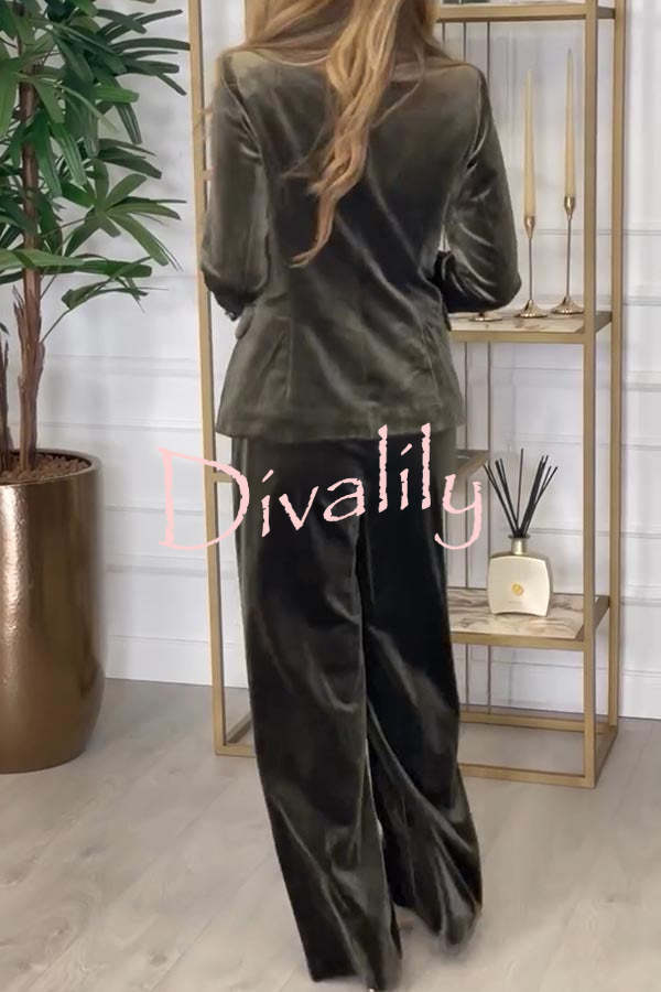 Guest of Honor Velvet Metal Button Lapel Blazer and Elastic Waist Pocketed Loose Pants Set