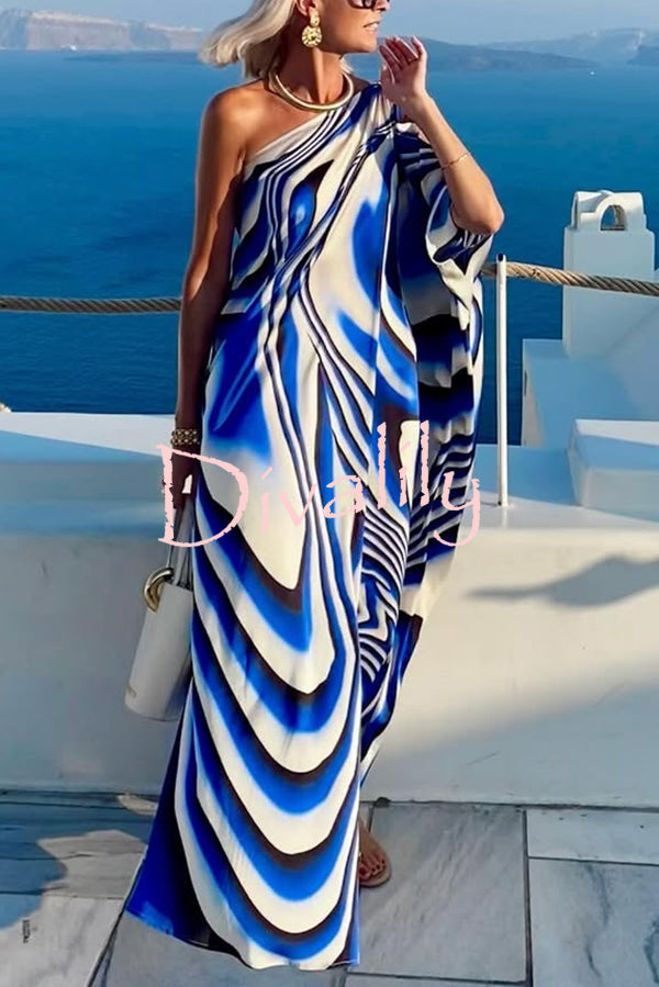 Sirinda Unique Printed Cutout One-shoulder Holiday-style Loose Maxi Dress