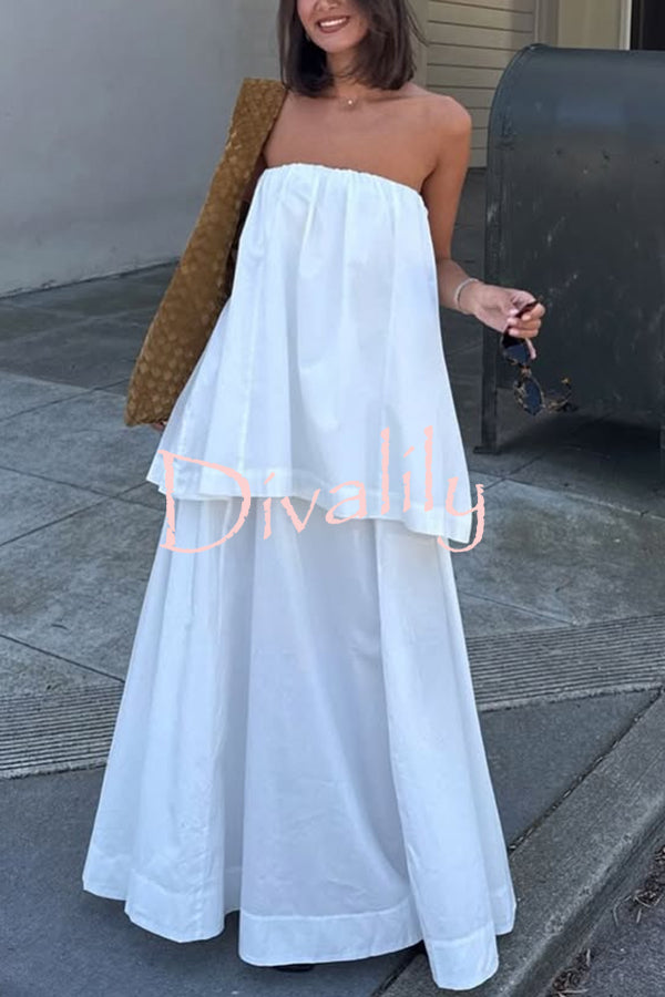 Hali Cotton Blend Elastic Bust Double Layered A-line Maxi Dress