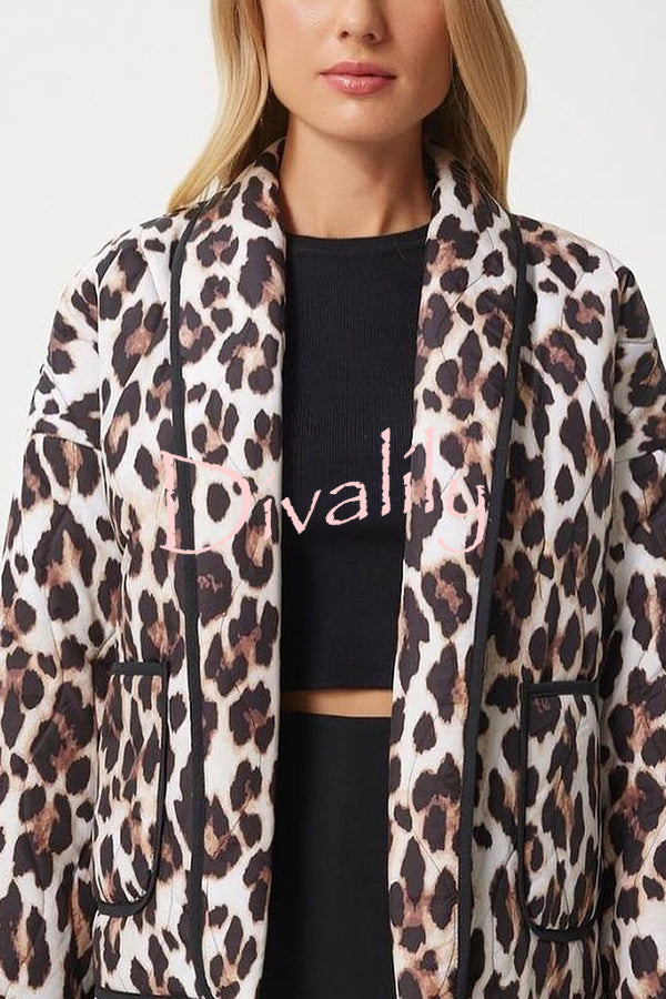 Leopard Print Loose Lapel Pocket Jacket