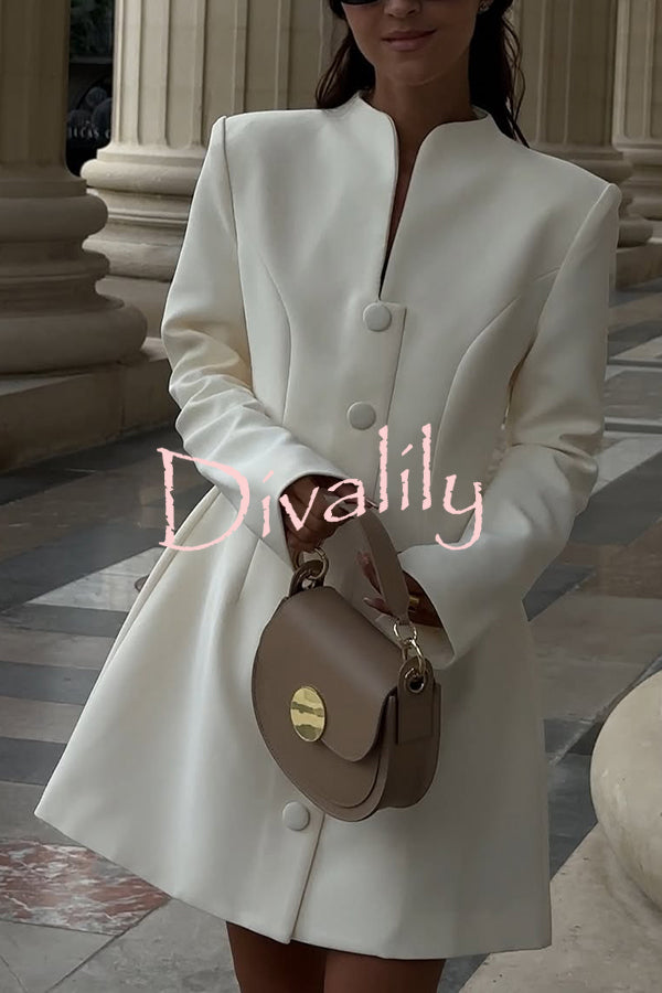 Solid Color Long-sleeved Slim-fit Button-down Casual Mini Dress