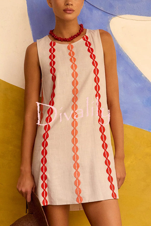 Unique Printed Round Neck Sleeveless Casual Loose Mini Dress