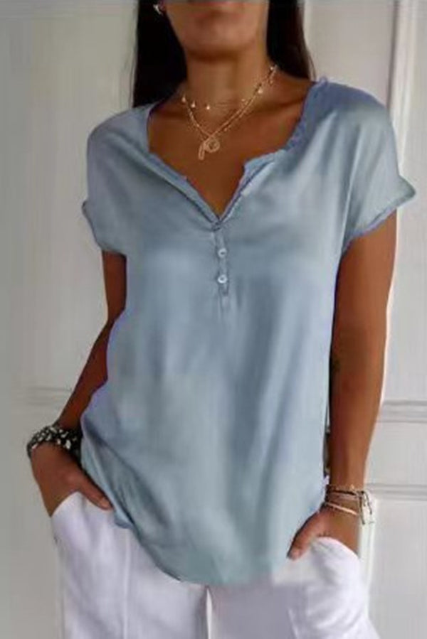 Solid Color Satin Loose Casual Short Sleeve Top