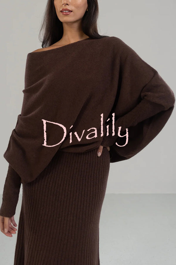 Solid Color Round Neck Long Sleeve Loose Knitted Sweater