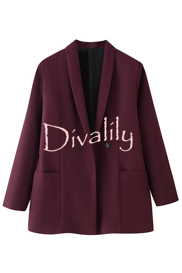 Solid Color Lapel Long Sleeve Casual Pocket Long Blazer