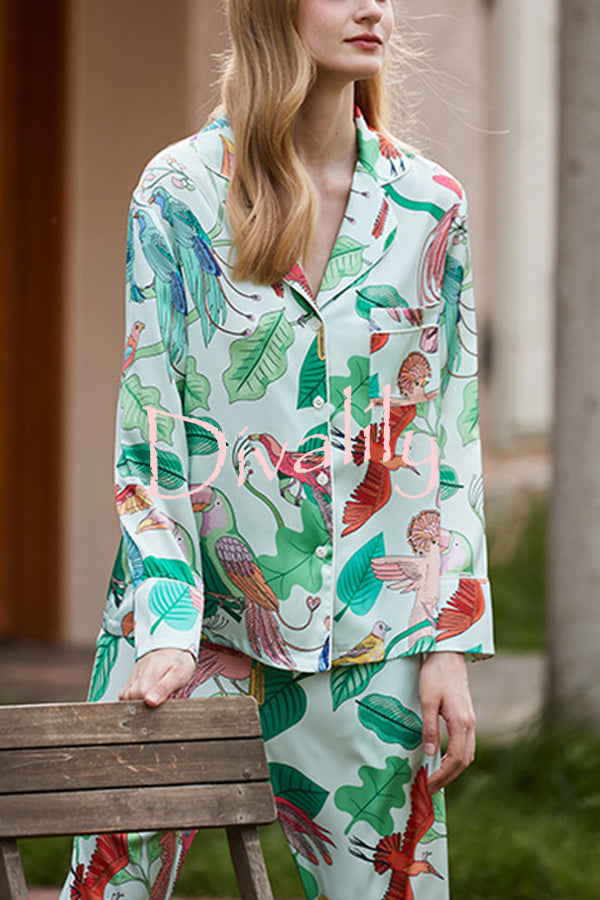 Parrot Print Home Long Sleeved Two-piece Set