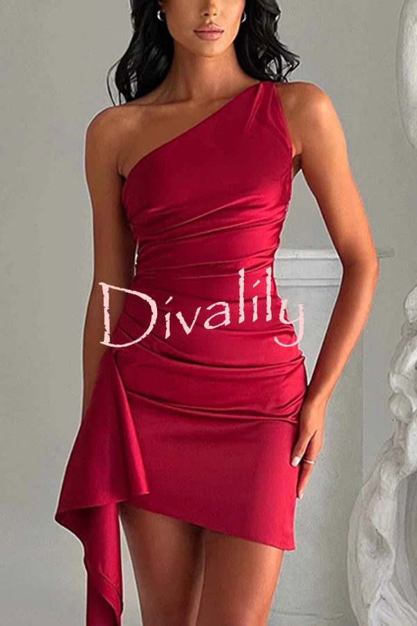 Sexy Slim Fit Backless One-shoulder Satin Mini Dress