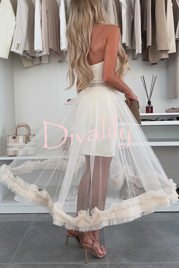 Fairytale Charm Tulle Off Shoulder Ruffles Trim A-line Midi Dress