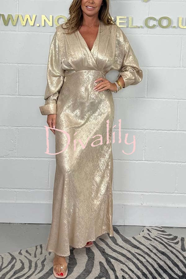 Making My Choice Metallic Fabric Dolman Long Sleeve Maxi Dress