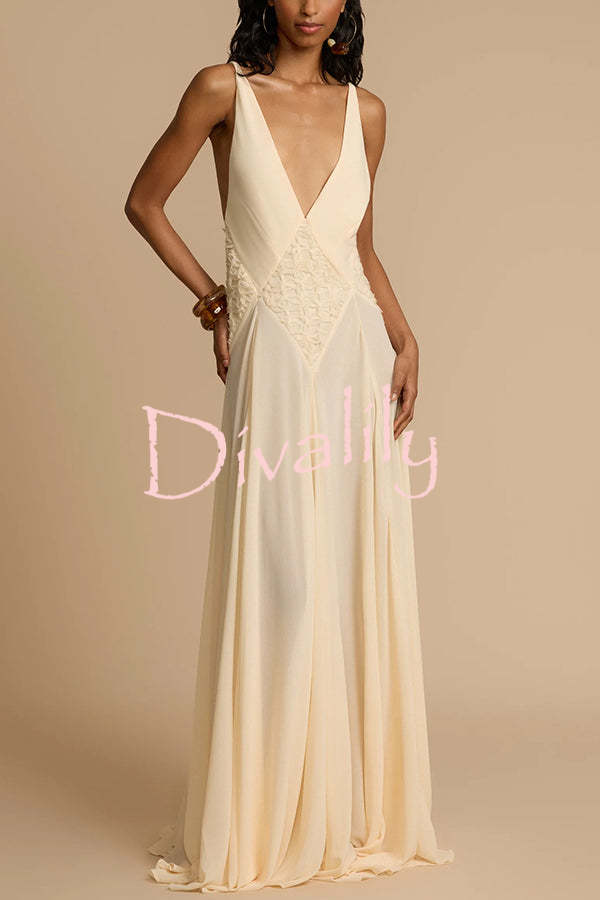 Venus By The Sea Tulle Lace Patchwork Backless Flowy Maxi Dress