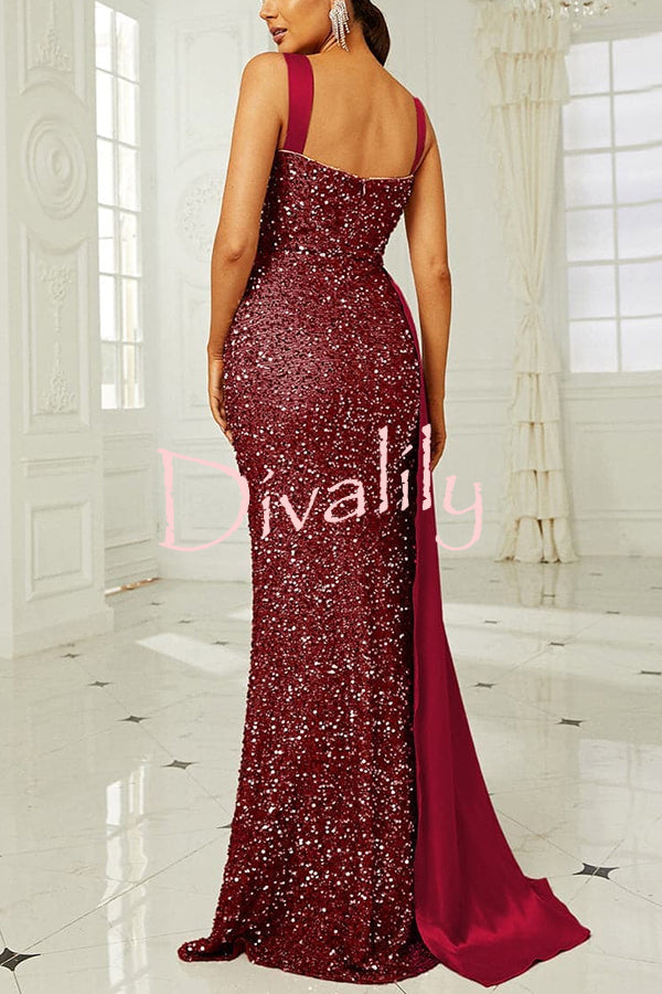 Banquet Sequined Backless Strappy Fishtail Maxi Dress