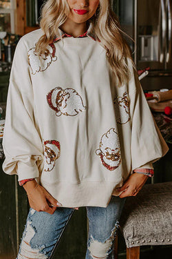 Christmas Claus Sequined Casual Loose Sweatshirt