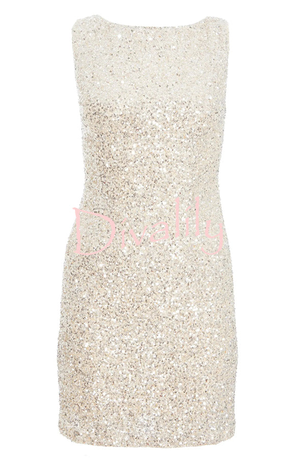 Party Time Starts Sequin Back Velevt Bow Detail Stretch Mini Dress