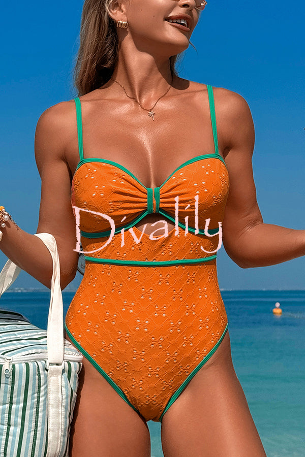 Fashion Contrast Color Hollow Stretch One-piece Swimsuit