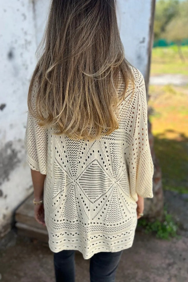 Fashion Hollow Knitted Half Sleeve Loose Cardigan