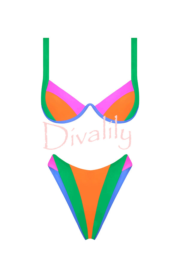 Bold Summer Colorblock High Rise Stretch Two-piece Bikini Swimsuit