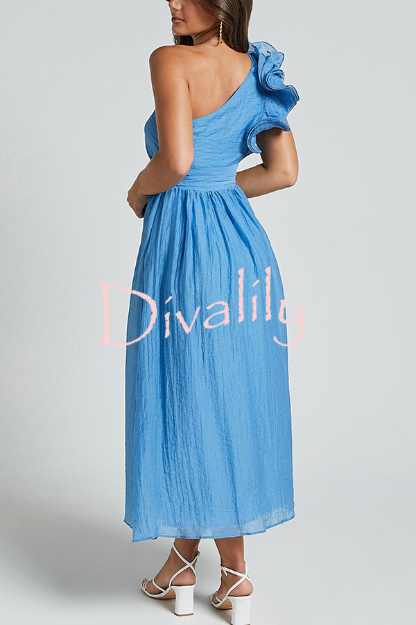 Romantic Seaside One Shoulder Frill Detail Sleeve Layered Midi Dress