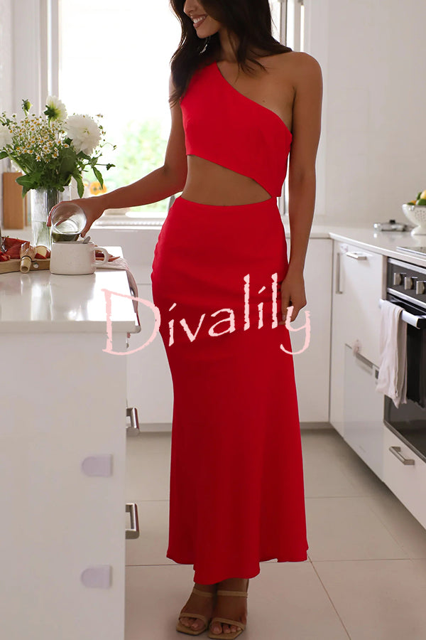 Solid Color Sexy One Shoulder Off Waist Maxi Dress