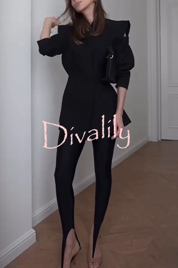 Fashionable Pioneer Stand V-neck Split Sleeve Loose Blazer