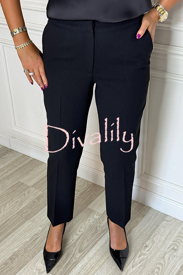 Social Time High Rise Elastic Zipper Waist Pocket Straight-leg Pants