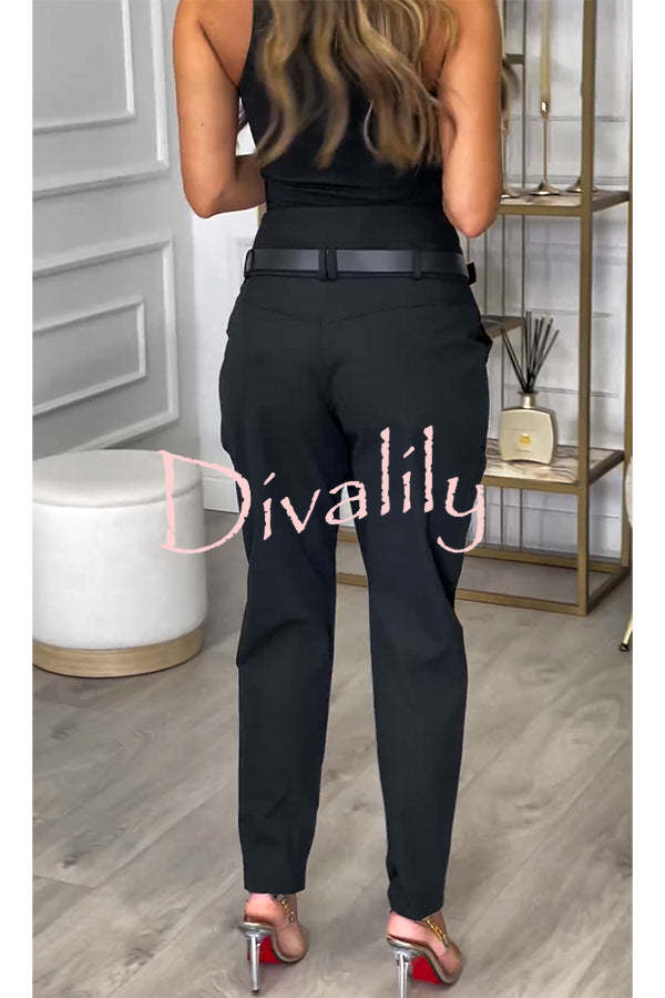 Busy As Usual High Rise Button Waist Pocket Tapered Pants