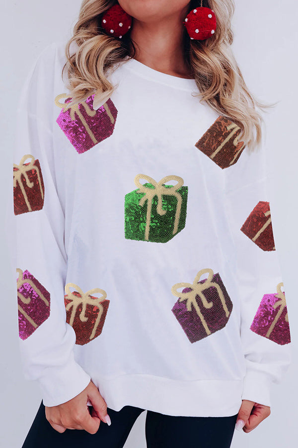 Christmas Gift Sequin Loose Casual Long Sleeve Sweatshirt