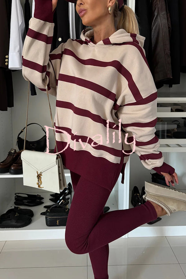 Fashion Loose Casual Hooded Long Sleeve Sweatshirt and Elastic Waist Leggings Set