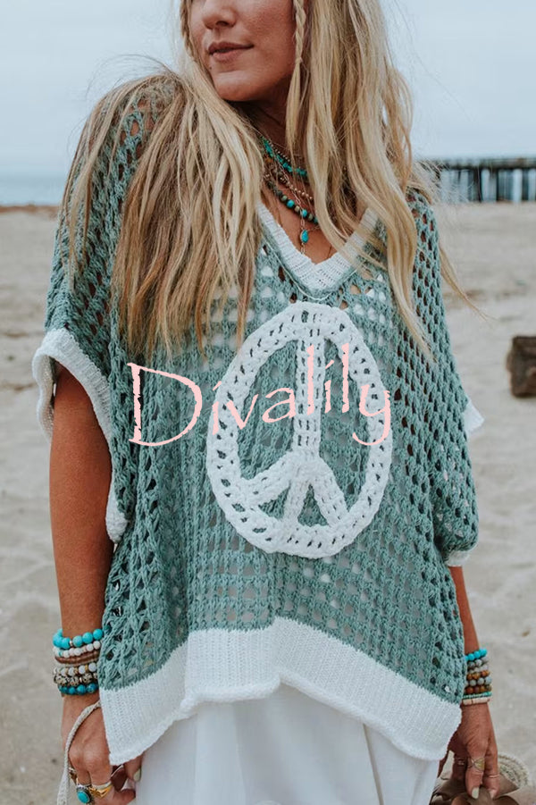 Fashionable V-neck Knitted Hollow Loose Cover-ups